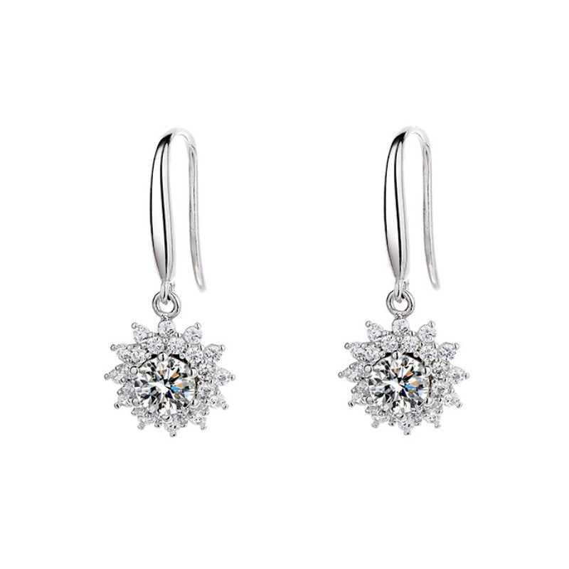 Moissanite Sunflower Drop Earrings 925 Sterling Silver - Mozayn Jewelry
