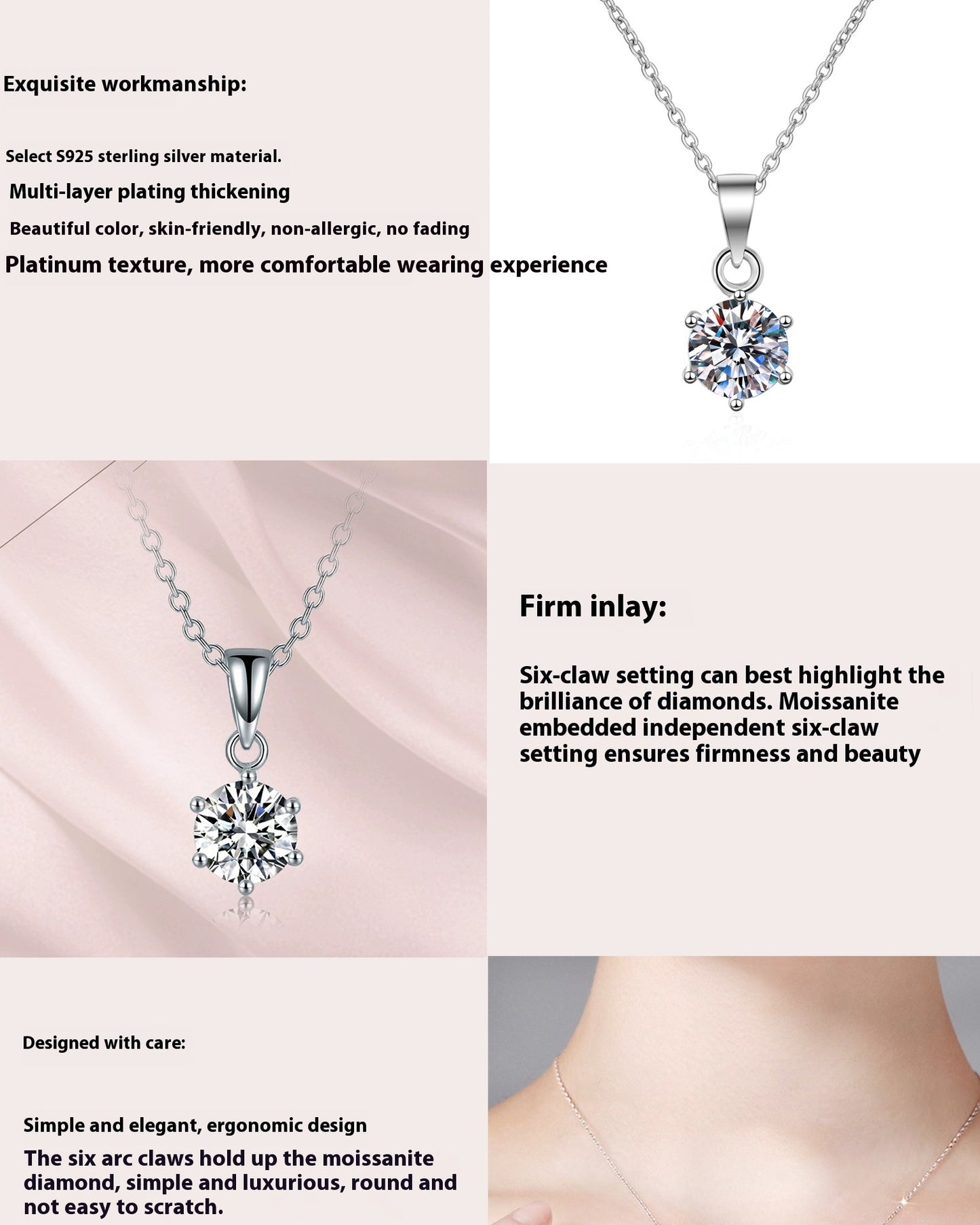 Moissanite Six-claw Pendant Clavicle Chain 925 Silver - Mozayn Jewelry