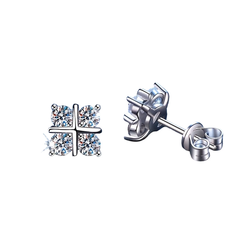 925 Sterling Silver Moissanite Earrings Stud Geometric Rhombus - Mozayn Jewelry