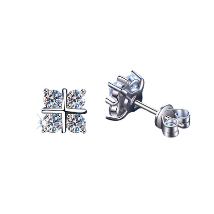 925 Sterling Silver Moissanite Earrings Stud Geometric Rhombus - Mozayn Jewelry