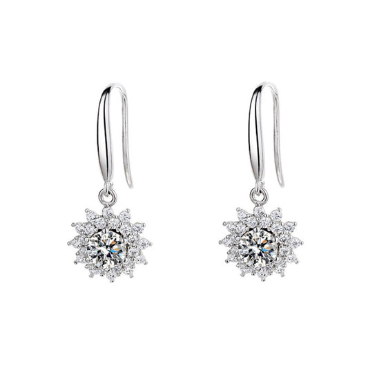 Moissanite Sunflower Drop Earrings 925 Sterling Silver - Mozayn Jewelry