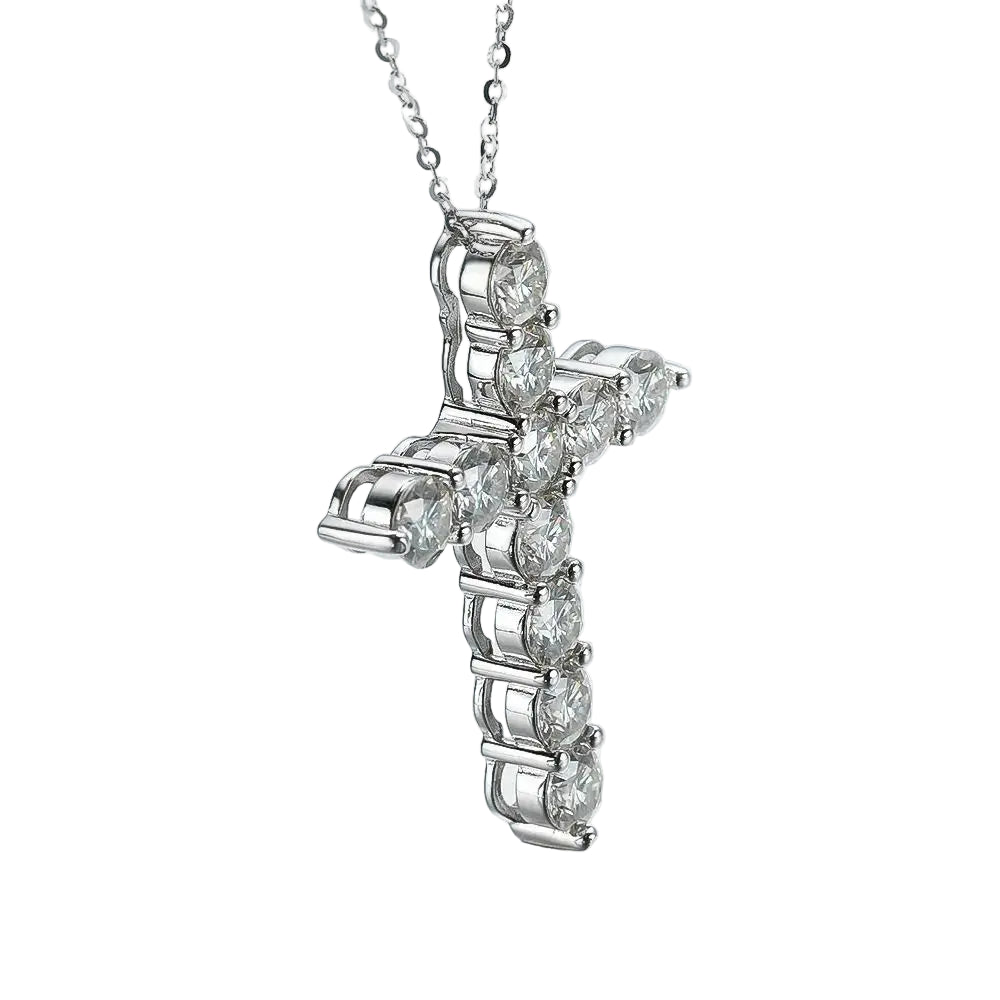 Moissanite Cross Pendant 925 Sterling Sliver - Mozayn Jewelry