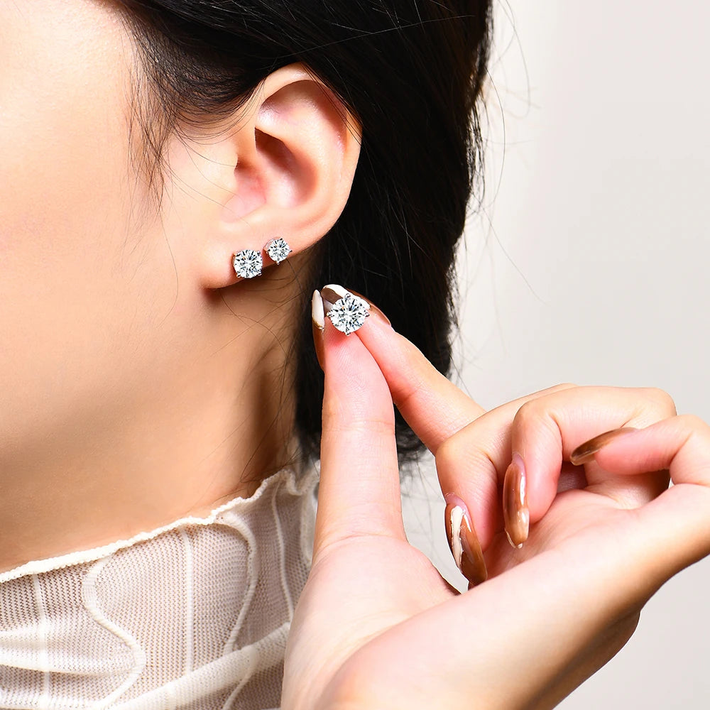 2 Carat 8.0mm Moissanite Stud Earrings 925 Sterling Silver - Mozayn Jewelry