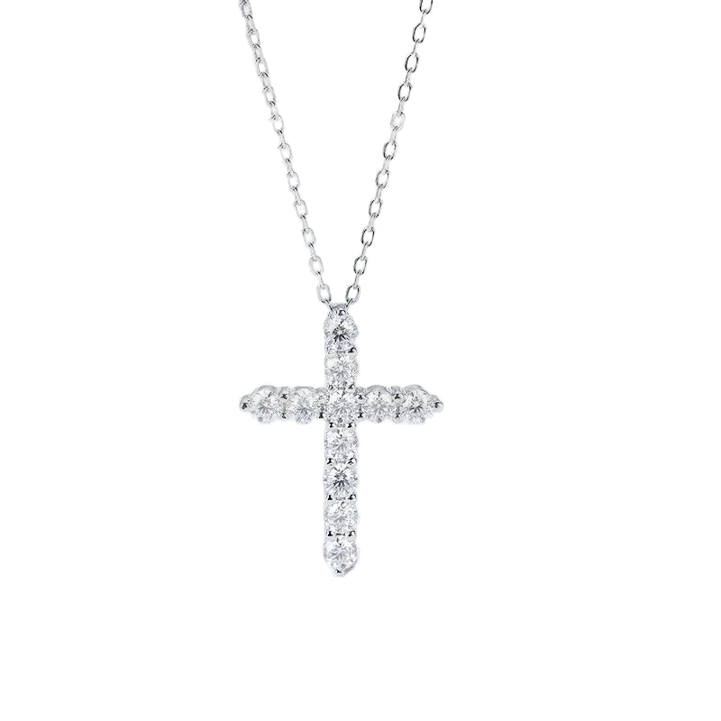 Moissanite Cross Pendant 925 Sterling Sliver - Mozayn Jewelry