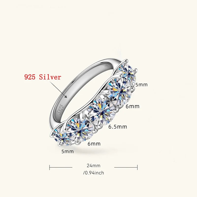 18k 3.6CT Moissanite Ring 5 Stones S925 Sterling Silver - Mozayn Jewelry