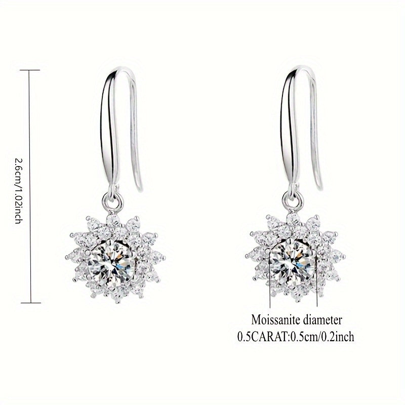 Moissanite Sunflower Drop Earrings 925 Sterling Silver - Mozayn Jewelry