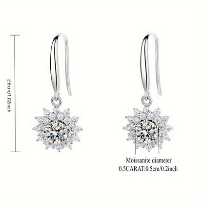 Moissanite Sunflower Drop Earrings 925 Sterling Silver - Mozayn Jewelry