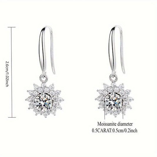 Moissanite Sunflower Drop Earrings 925 Sterling Silver - Mozayn Jewelry