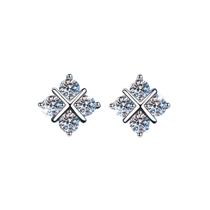 925 Sterling Silver Moissanite Earrings Stud Geometric Rhombus - Mozayn Jewelry