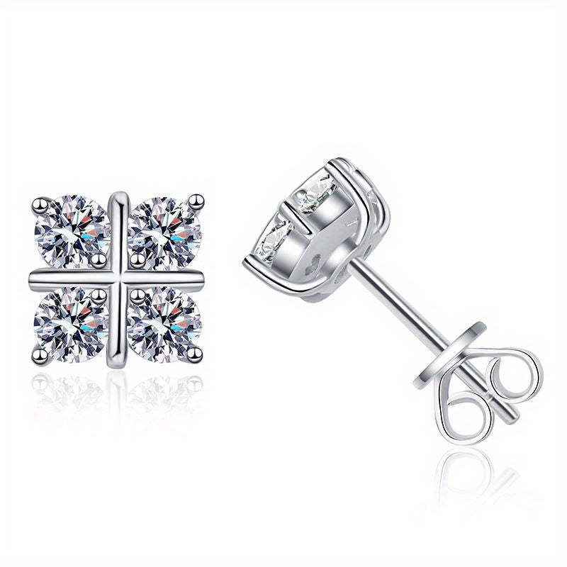 925 Sterling Silver Moissanite Earrings Stud Geometric Rhombus - Mozayn Jewelry