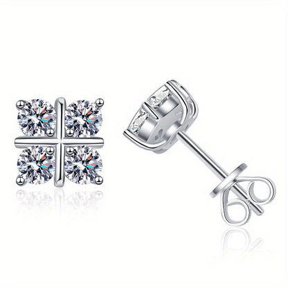 925 Sterling Silver Moissanite Earrings Stud Geometric Rhombus - Mozayn Jewelry